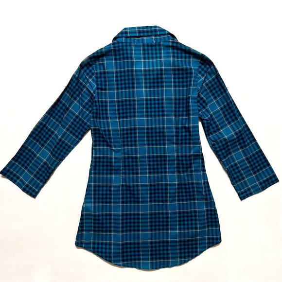 L.e.i. Blue Button Down Ruffle Plaid Top (S) - Picture 2 of 8